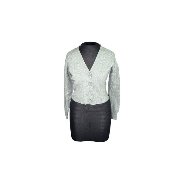 Nine West Womens Cropped Button-Up Cardigan Sweater S Gray Lightweight Knit - Picture 1 of 8
